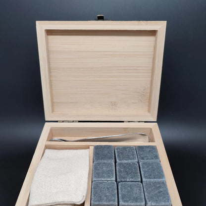 KAASSELER Stein-Eiswürfel-Set mit Zange, Baumwollsäckchen und Holzbox